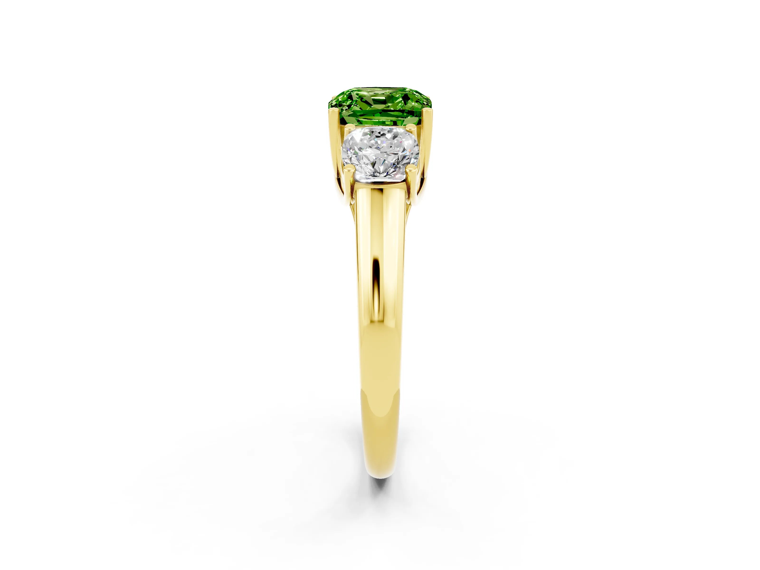 Yellow gold Three-Stone Cushion Cut Peridot Engagement Ring with Prong Setting_2