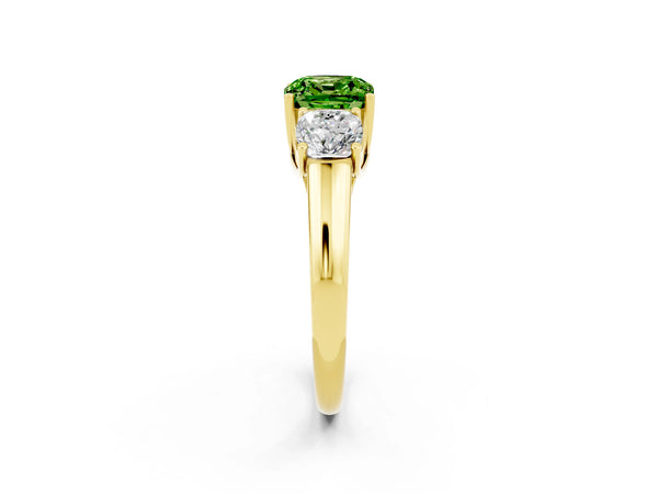 Yellow gold Three-Stone Cushion Cut Peridot Engagement Ring with Prong Setting