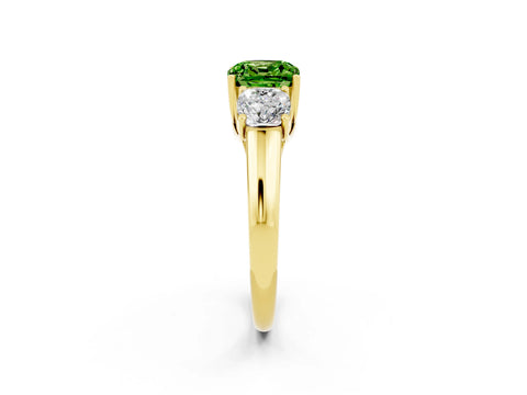 Yellow gold Three-Stone Cushion Cut Peridot Engagement Ring with Prong Setting_2