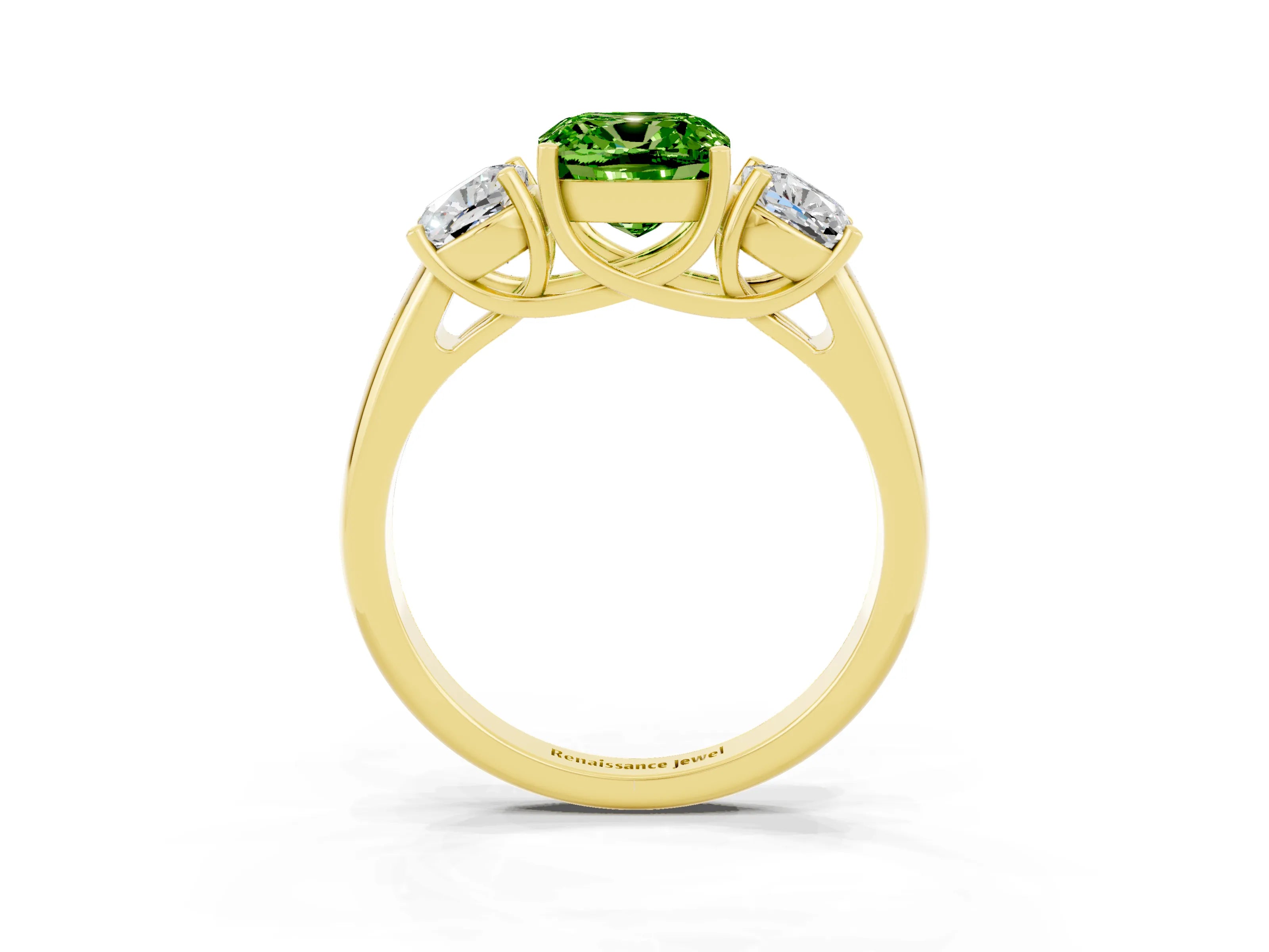 Yellow gold Three-Stone Cushion Cut Peridot Engagement Ring with Prong Setting_3