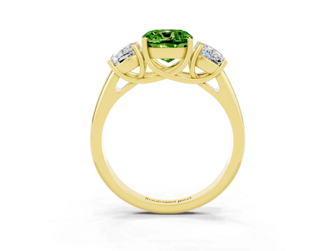 Yellow gold Three-Stone Cushion Cut Peridot Engagement Ring with Prong Setting_3