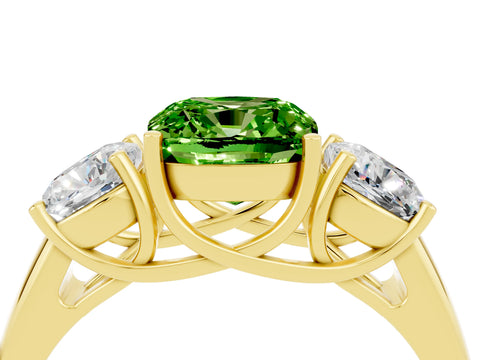Yellow gold Three-Stone Cushion Cut Peridot Engagement Ring with Prong Setting_4