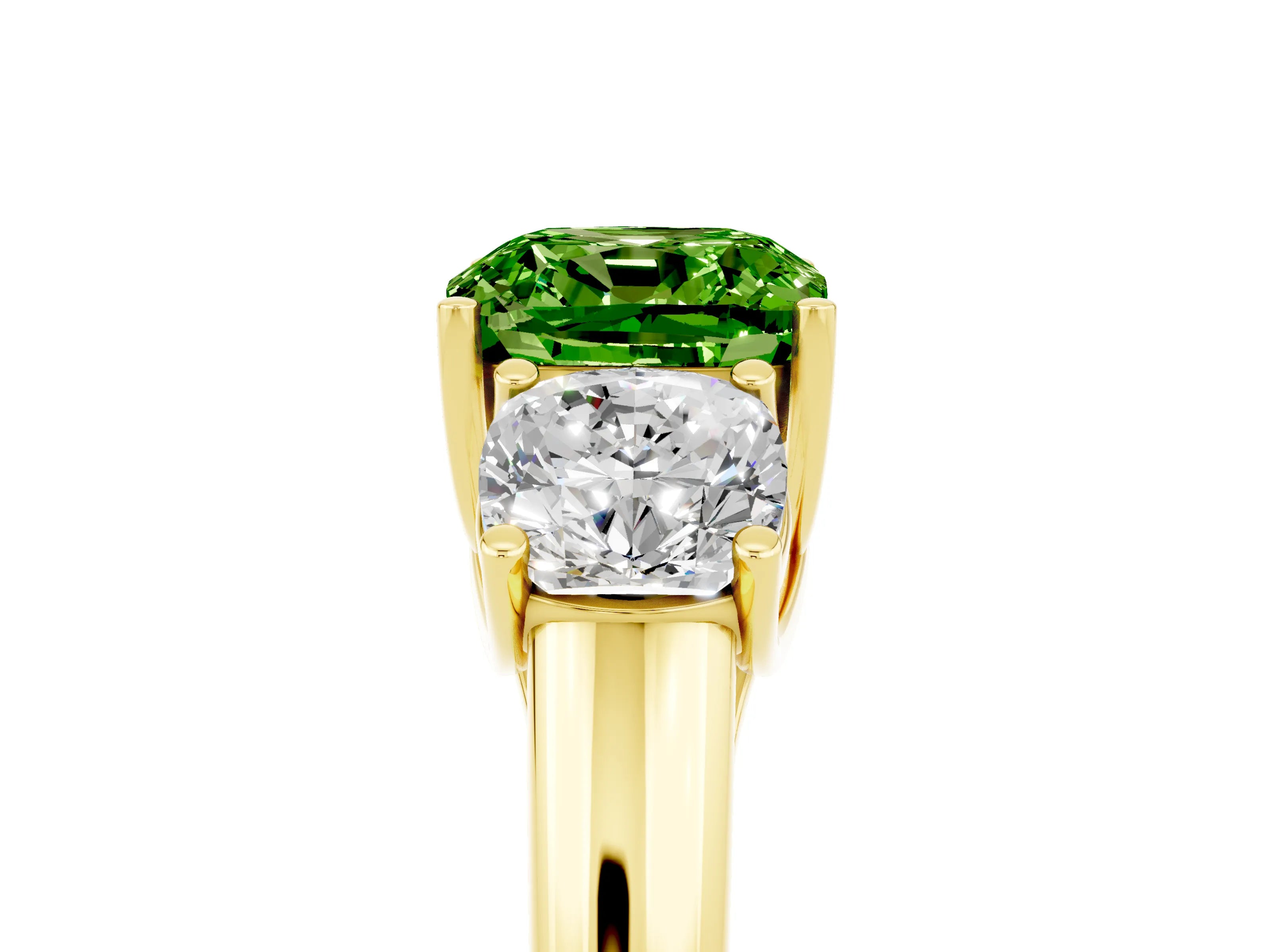 Yellow gold Three-Stone Cushion Cut Peridot Engagement Ring with Prong Setting_5