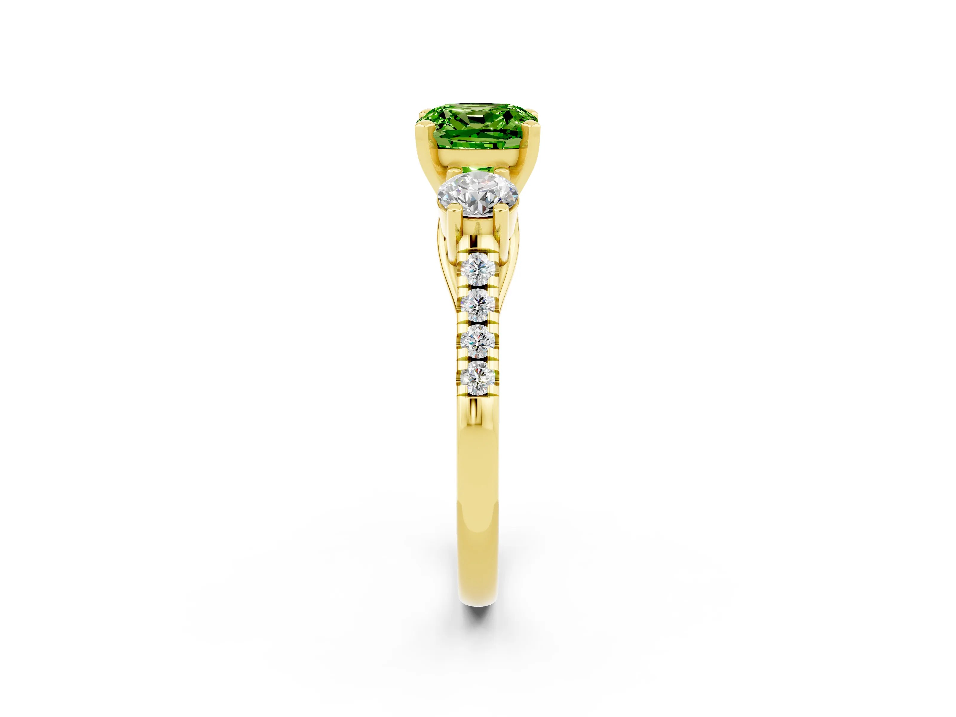 Yellow gold Three-Stone Cushion Cut Peridot Pavé Band with Four-Prong Setting_2