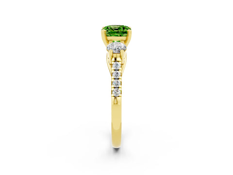 Yellow gold Three-Stone Cushion Cut Peridot Pavé Band with Four-Prong Setting_2