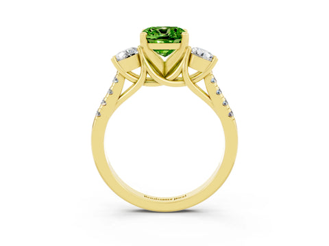 Yellow gold Three-Stone Cushion Cut Peridot Pavé Band with Four-Prong Setting_3