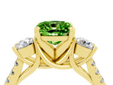 Yellow gold Three-Stone Cushion Cut Peridot Pavé Band with Four-Prong Setting_4