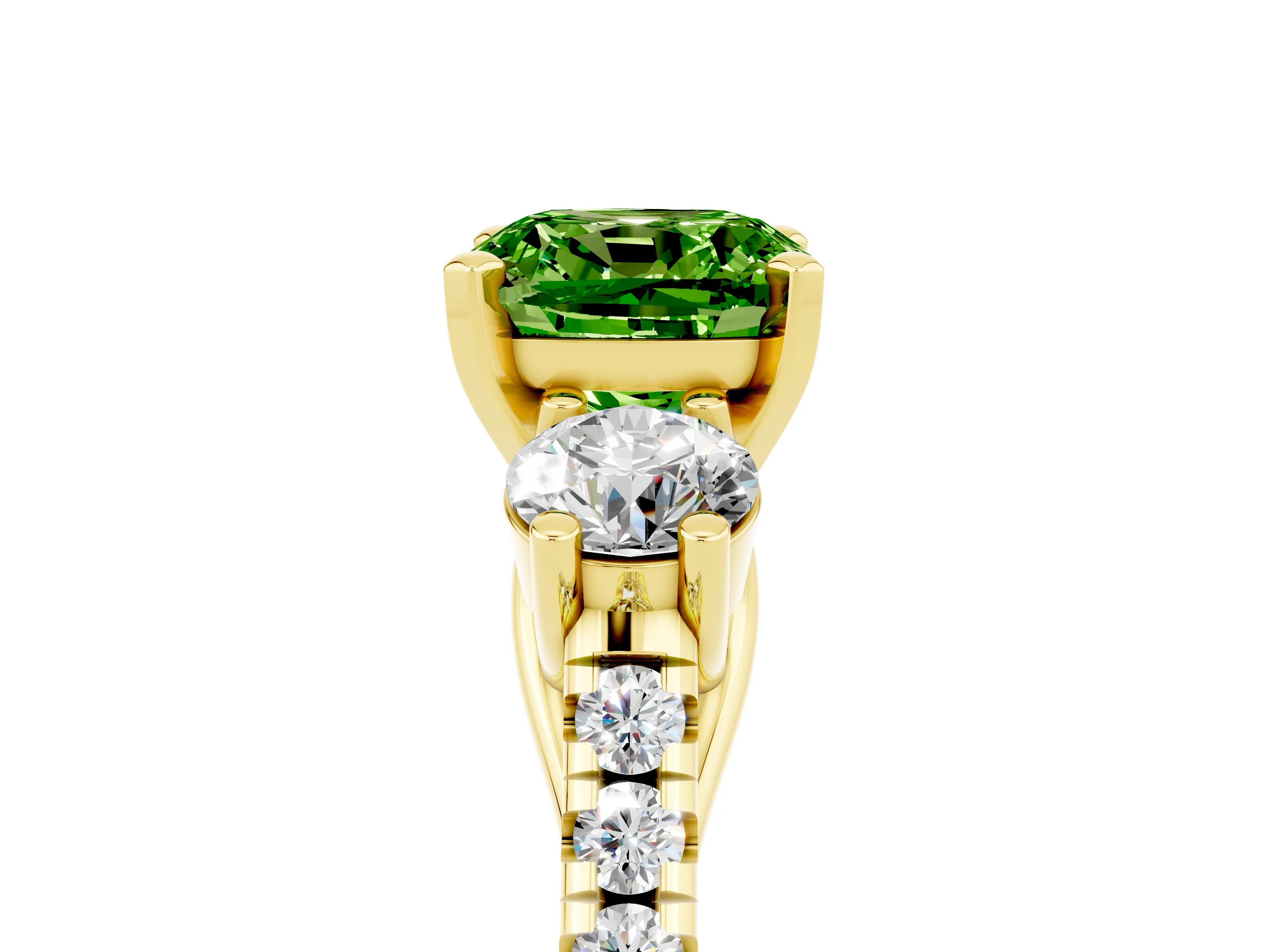 Yellow gold Three-Stone Cushion Cut Peridot Pavé Band with Four-Prong Setting_5