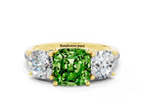Yellow gold Three-Stone Cushion Cut Peridot Ring with Pavé Band and Prong Setting_12