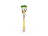 Yellow gold Three-Stone Cushion Cut Peridot Ring with Pavé Band and Prong Setting_14