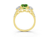Yellow gold Three-Stone Cushion Cut Peridot Ring with Pavé Band and Prong Setting_15