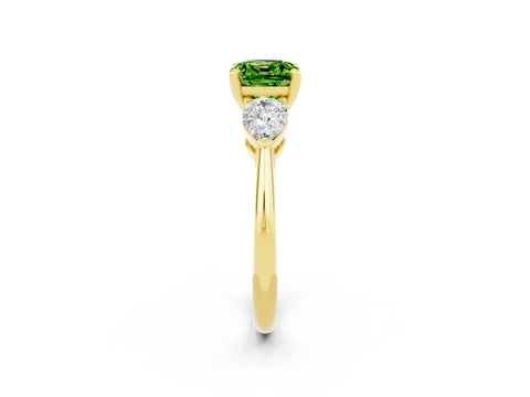 Yellow gold Three-Stone Cushion Cut Peridot Ring with Pear Side Stones and Four-Prong Setting_2
