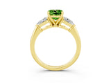 Yellow gold Three-Stone Cushion Cut Peridot Ring with Pear Side Stones and Four-Prong Setting_3