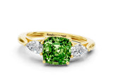 Yellow gold Three-Stone Cushion Cut Peridot Ring with Pear  Side Stones in Four-Prong Setting_12