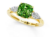 Yellow gold Three-Stone Cushion Cut Peridot Ring with Pear  Side Stones in Four-Prong Setting_13