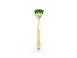 Yellow gold Three-Stone Cushion Cut Peridot Ring with Pear  Side Stones in Four-Prong Setting_14