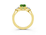 Yellow gold Three-Stone Cushion Cut Peridot Ring with Pear  Side Stones in Four-Prong Setting_15