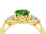 Yellow gold Three-Stone Cushion Cut Peridot Ring with Pear  Side Stones in Four-Prong Setting_16