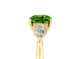Yellow gold Three-Stone Cushion Cut Peridot Ring with Pear  Side Stones in Four-Prong Setting_17