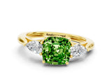Yellow gold Three-Stone Cushion Cut Peridot Ring with Pear  Side Stones in Four-Prong Setting_36