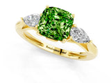 Yellow gold Three-Stone Cushion Cut Peridot Ring with Pear  Side Stones in Four-Prong Setting_37