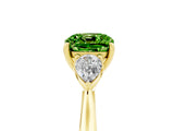 Yellow gold Three-Stone Cushion Cut Peridot Ring with Pear  Side Stones in Four-Prong Setting_41