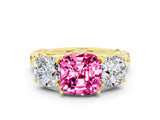 Yellow gold Three-Stone Cushion Cut Pink Sapphire Braided Band Ring with Four-Prong Setting_36