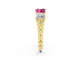 Yellow gold Three-Stone Cushion Cut Pink Sapphire Braided Band Ring with Four-Prong Setting_38