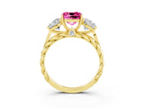Yellow gold Three-Stone Cushion Cut Pink Sapphire Braided Band Ring with Four-Prong Setting_39