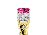 Yellow gold Three-Stone Cushion Cut Pink Sapphire Braided Band Ring with Four-Prong Setting_41