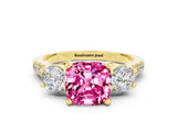 Yellow gold Three-Stone Cushion Cut Pink Sapphire Pavé Band with Four-Prong Setting_24