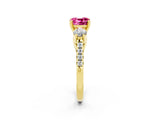 Yellow gold Three-Stone Cushion Cut Pink Sapphire Pavé Band with Four-Prong Setting_26