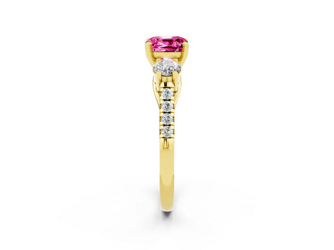 Yellow gold Three-Stone Cushion Cut Pink Sapphire Pavé Band with Four-Prong Setting_26