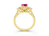 Yellow gold Three-Stone Cushion Cut Pink Sapphire Pavé Band with Four-Prong Setting_27