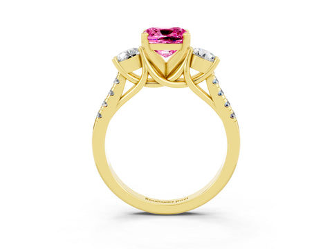 Yellow gold Three-Stone Cushion Cut Pink Sapphire Pavé Band with Four-Prong Setting_27