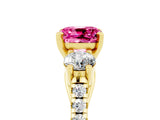 Yellow gold Three-Stone Cushion Cut Pink Sapphire Pavé Band with Four-Prong Setting_29