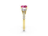 Yellow gold Three-Stone Cushion Cut Pink Sapphire Ring with Pavé Band and Prong Setting_38