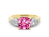 Yellow gold Three-Stone Cushion Cut Pink Sapphire Ring with Pear Side Stones and Four-Prong Setting_24