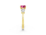 Yellow gold Three-Stone Cushion Cut Pink Sapphire Ring with Pear Side Stones and Four-Prong Setting_26