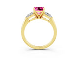 Yellow gold Three-Stone Cushion Cut Pink Sapphire Ring with Pear Side Stones and Four-Prong Setting_27
