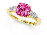 Yellow gold Three-Stone Cushion Cut Pink Sapphire Ring with Pear  Side Stones in Four-Prong Setting_13