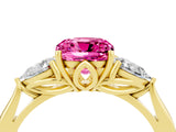 Yellow gold Three-Stone Cushion Cut Pink Sapphire Ring with Pear  Side Stones in Four-Prong Setting_16