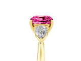 Yellow gold Three-Stone Cushion Cut Pink Sapphire Ring with Pear  Side Stones in Four-Prong Setting_17