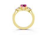 Yellow gold Three-Stone Cushion Cut Pink Sapphire Ring with Pear  Side Stones in Four-Prong Setting_39