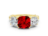 Yellow gold Three-Stone Cushion Cut Ruby Braided Band Ring with Four-Prong Setting_12