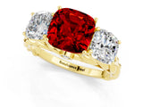 Yellow gold Three-Stone Cushion Cut Ruby Braided Band Ring with Four-Prong Setting_13