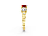 Yellow gold Three-Stone Cushion Cut Ruby Braided Band Ring with Four-Prong Setting_14