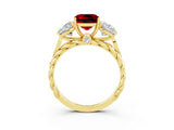 Yellow gold Three-Stone Cushion Cut Ruby Braided Band Ring with Four-Prong Setting_15