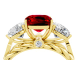 Yellow gold Three-Stone Cushion Cut Ruby Braided Band Ring with Four-Prong Setting_16