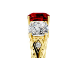 Yellow gold Three-Stone Cushion Cut Ruby Braided Band Ring with Four-Prong Setting_17